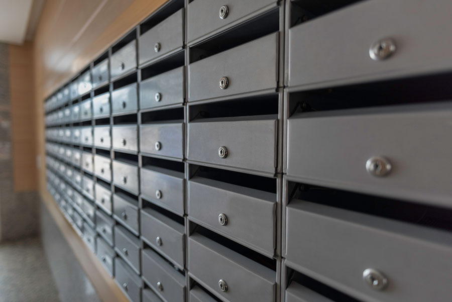 Rows of home letterboxes ready for local flyer delivery